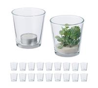Relaxdays Tealight Holders, Set of 20, Glass Candle Jars, Votive, HWD: 7.5 x 7.5 x 7.5 cm, Decorative Light, Transparent