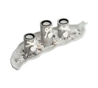 Relaxdays Tealight Holder Set with Tray & Pebbles, 50.5 cm, Table Centrepiece, Lounge & Dining Room, Rustic, Beige/White, Fibreboard