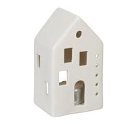 Relaxdays Tealight House Ceramic, Light Through Windows, for 1 Candle, HWD: 12 x 7 x 6 cm, Cute Table Decoration, White