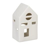 Relaxdays Tealight House Ceramic, Light Through Windows, for 1 Candle, HxWxD: 12.5 x 7 x 6 cm, Table Decoration, White