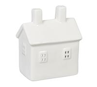Relaxdays Tealight House Ceramic, Light through Windows, for 1 Candle, HxWxD: 12 x 10 x 6.5 cm, Table Decoration, White