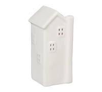 Relaxdays Tealight House Ceramic, Light Through Windows, for 1 Candle, HxWxD: 13.5 x 6 x 6 cm, Table Decoration, White