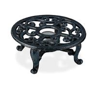 Relaxdays Teapot Warmer, Tea & Coffee Pots, Cast Iron, Antique Design, Rustic, Tealight Insert, 7.5 x 17 x 17 cm, Grey