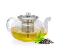 Relaxdays Teapot with Sieve, 600 ml, Borosilicate Glass, Stainless Steel, for Loose Leaf Tea, Transparent/Silver, 10 x 19 x 13 cm