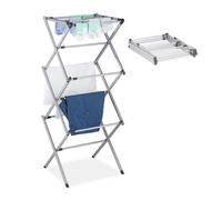 Relaxdays Laundry Stand, Foldable & Extendable Tower, 11 Rails, Space-saving Clothes Drying Rack, Metal, Grey, Iron, Pack of 1