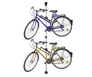 Relaxdays Telescoping Bike Stand for 2 Bicycles, Adjustable from 160 to 340 cm, Aluminium & Plastic, Extends Between Floor & Ceiling, Silver