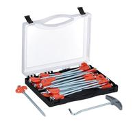 Relaxdays Tent Pegs, Set of 30, Anchors for Hard and Rocky Ground, 20.5 cm, with Box & Puller, Steel, Silver/Orange