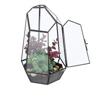 Relaxdays Terrarium, Glass & Copper, Geometric, 26x18x15 cm, Succulents & Air Plants, Mini Greenhouse, Decor, Black