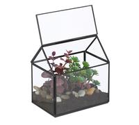 Relaxdays Terrarium, Glass & Copper, House Shape, 15x15x10 cm, Succulents & Air Plants, Mini Greenhouse, Decor, Black, 20% 80%