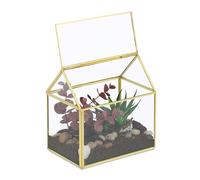 Relaxdays Terrarium, Glass & Copper, House Shape, 15x15x10 cm, Succulents & Air Plants, Mini Greenhouse, Decor, Gold