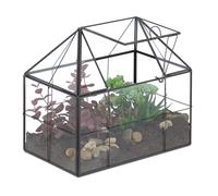 Relaxdays Terrarium, Glass & Copper, House Shape, 21x23x14 cm, Succulents & Air Plants, Mini Greenhouse, Decor, Black