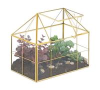 Relaxdays Terrarium, Glass & Copper, House Shape, 21x23x14 cm, Succulents & Air Plants, Mini Greenhouse, Decor, Gold, 80% 20%