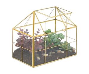 Relaxdays Terrarium, Glass & Copper, House Shape, 21x23x14 cm, Succulents & Air Plants, Mini Greenhouse, Decor, Gold, 80% 20%
