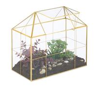 Relaxdays Terrarium, Glass & Copper, House Shape, 27x30x15 cm, Succulents & Air Plants, Mini Greenhouse, Decor, Gold