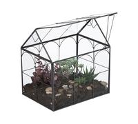 Relaxdays Terrarium, Glass & Tin, House Shape, Succulents & Air Plants, Mini Greenhouse, Decor for Windowsill, Black, Metal, 25 x 24 x 18 cm