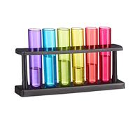Relaxdays Test Tube Shot Glasses, 6 Playful Glasses with Holder, 4 cl, Colourful Plastic Barware