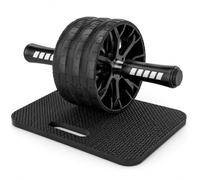 Relaxdays Three-Wheel Ab Roller, with Knee Pad, Black | HxWxD: 32 x 36 x 4.5 cm, rubber/ABS/steel, Core Trainer