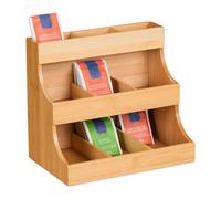 Relaxdays Tea Box, 9 Compartments, Organiser, Bag Storage, Bamboo, HWD: 24 x 26 x 17.5 cm, Vertical Tiered Rack, Natural, 24 x 26 x 17,5 cm