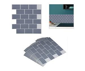 Relaxdays Tile Stickers, Set of 10, Self-Adhesive, Kitchen & Bathroom, 30.5 x 30.5 cm, 3D, Subway, Underground, Grey