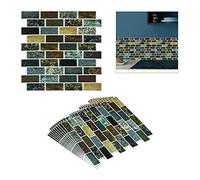 Relaxdays Tile Stickers, Stone Effect, Set of 10, Self-Adhesive, Kitchen & Bathroom, 31 x 31 cm, Wall Decal, Colourful, 31 x 31 x 0.1 cm