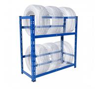 Relaxdays Tire Rack for 4-6 Tyres, Steel, Plug-in System, H 100 x W 85 x D 35 cm, Blue