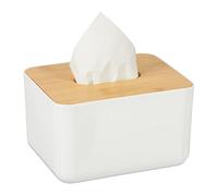 Relaxdays Tissue Box Cover with Bamboo Top, Baby Wipe Dispenser, Kitchen Napkin Holder, Bathroom, 10 x 23 x 13 cm, White