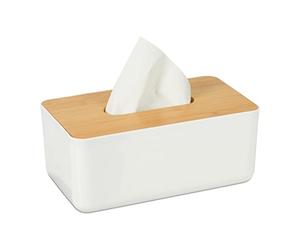 Relaxdays Tissue Box Cover with Bamboo Top, Baby Wipe Dispenser, Kitchen Napkin Holder, Bathroom, 10 x 23 x 13 cm, White