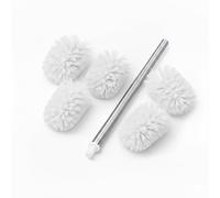 Relaxdays toilet brush, 5-piece set, stainless steel handle, replaceable heads, plastic, HxD: 35.5 x 8 cm, white