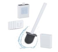 Relaxdays Toilet Brush and Holder, Wall-Mounted, Adhesive, HWD: 35.5 x 9.5 x 4 cm, Plastic, Flat Design, Bathroom, White