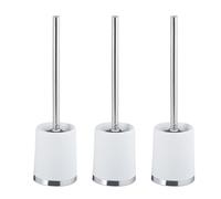 Relaxdays Toilet Brush with Holder, Set of 3, Removable Head, Inner Thread Ø 7cm, Plastic, Loo Cleaner, WC, Matt White, 39 x 10 x 10 cm