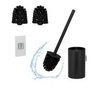 Relaxdays Toilet Brush with Wall Holder, Adhesive, 40.5 x 9 x 10 cm, Stainless Steel, Plastic, Replacement Heads, Black, 10% 85% 5%, 40 x 9,5 x 10 cm