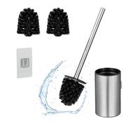 Relaxdays Toilet Brush with Wall Holder, Adhesive, 40.5 x 9 x 10 cm, Stainless Steel, Plastic, Replacement Heads, Silver