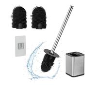 Relaxdays Toilet Brush with Wall Holder, Adhesive, 40 x 9.5 x 10 cm, Flat, Antibacterial, Stainless Steel, TPR, Silver, 10% 85% 5% Plastic