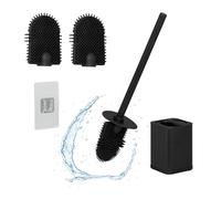 Relaxdays Toilet Brush with Wall Holder, Adhesive, 40 x 9.5 x 10 cm, Flat, Antibacterial, Stainless Steel, TPR, Black, 10% 85% 5% Plastic