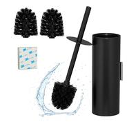 Relaxdays Toilet Brush with Wall Holder, Adhesive or Drill Mount, HWD: 36.5x9x11 cm, Stainless Steel, Plastic, Black, 10% 90%