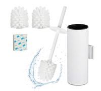 Relaxdays Toilet Brush with Wall Holder, Adhesive or Drill Mount, HWD: 36.5x9x11 cm, Stainless Steel, Plastic