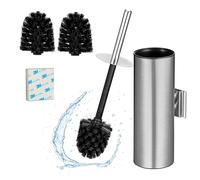 Relaxdays Toilet Brush with Wall Holder, Adhesive or Drill Mount, HWD: 36.5x9x11 cm, Stainless Steel, Plastic, Silver, 10% 90%