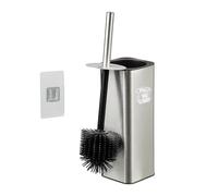 Relaxdays toilet brush with wall mount, adhesive, HxWxD: 36.5 x 9.5 x 10.5 cm, WC cleaning brush with holder, silver