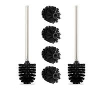 Relaxdays Toilet Brushes, Set of 2, 4X Replacement Heads, Stainless Steel Handle, Bathroom, H x diam. 35 x 8 cm, Black