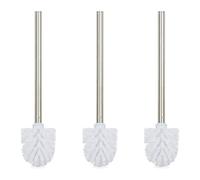 Relaxdays Toilet Brushes, Set of 3, Replacement, Removable Head, Stainless Steel Handle, H x diam. 35 x 8 cm, White