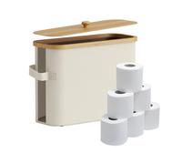 Relaxdays Toilet Paper Holder, 12 Rolls, HxWxD: 33 x 45 x 16 cm, Fabric, Bamboo, Toilet Paper Storage, Beige