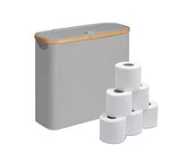Relaxdays Toilet Paper Holder, 12 Rolls, HxWxD: 38 x 43 x 17 cm, Polyester, Bamboo, Tissue Storage, Grey