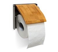 Relaxdays Mounted Roll Made of Bamboo and Stainless Steel Bathroom Wall Toilet Paper Holder, Natural, 2.5 x 14.5 x 13.5 cm