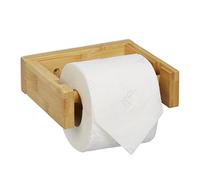 Relaxdays Toilet Paper Holder Bamboo, Bathroom Roll, Stick-on to The Wall, Modern Design, HxWxD: 5x16x13 cm, Natural