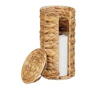 Relaxdays Toilet Paper Holder, for 3 Rolls, Freestanding Design, Water Hyacinth, 34x18 cm, Bathroom Storage, Natural