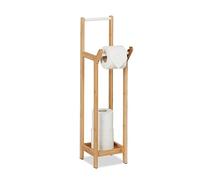Relaxdays Toilet Paper Holder, Free-Standing, Bamboo, No Drilling, Spare Roll Storage, HxWxD: 72x17.5x24 cm, Natural