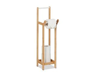 Relaxdays Toilet Paper Holder, Free-Standing, Bamboo, No Drilling, Spare Roll Storage, HxWxD: 72x17.5x24 cm, Natural