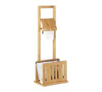 Relaxdays Toilet Paper Holder with Magazine Rack, Bamboo, Toilet Roll Stand, Newspaper Storage, HxWxD: 81.5 x 30.5 x 21 cm, Natural Brown