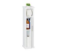 Relaxdays Toilet Paper Holder, Standing, 2 Storage Compartments, HWD: 77 x 18.5 x 17.5 cm, Bathroom Shelf, White/Silver, Fibreboard