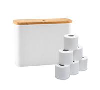 Relaxdays toilet paper holder, stores 12 rolls, HxWxD: 34.5 x 45 x 15 cm, fabric, bamboo, white